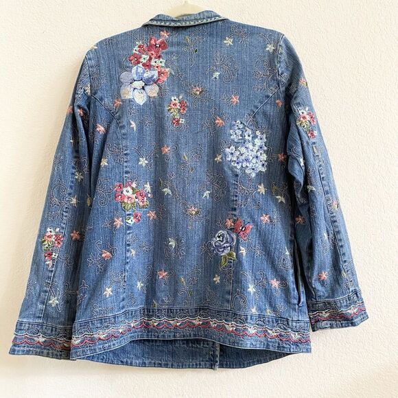 DENIM & CO Stretch Cotton Embroidered‎ Denim Lined Jacket Floral-Size Medium - Picture 14 of 14